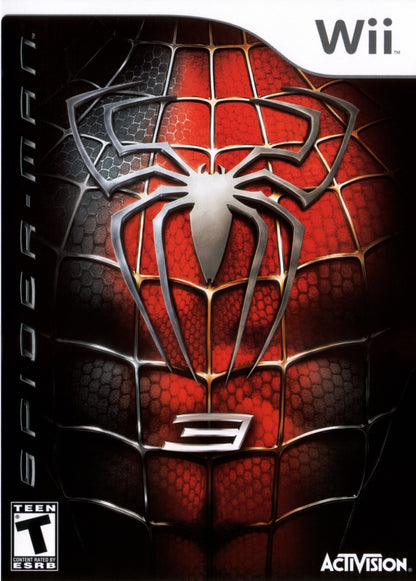 Spider-Man 3 Nintendo Wii video game, action adventure, superhero gameplay, motion controls, Marvel movie tie-in front cover