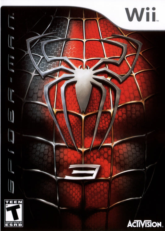 Spider-Man 3 Nintendo Wii video game, action adventure, superhero gameplay, motion controls, Marvel movie tie-in front cover