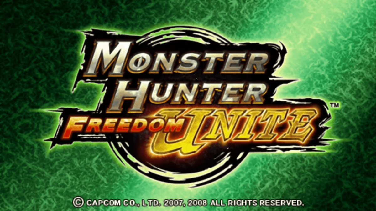 Monster Hunter Freedom Unite PlayStation Portable PSP video game, action RPG, cooperative monster hunting, expanded content edition, handheld console title main menu title screen