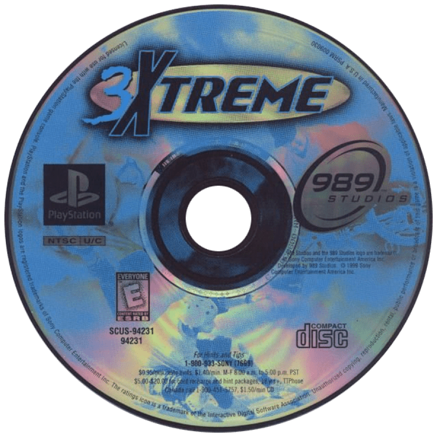 3Xtreme PlayStation 1 extreme sports racing video game inline skating biking skateboarding street luge stunts time trials competition modes disc art