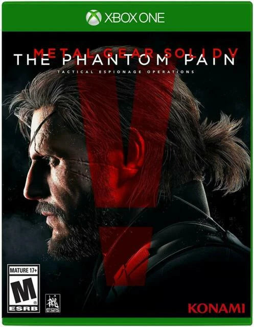 Metal Gear Solid V The Phantom Pain Xbox One XONE for stealth action video game fans featuring open world exploration tactical infiltration military missions base management weapon customization enemy outposts vehicle combat companion support strategic gameplay cinematic storytelling and immersive espionage adventure collectible gaming appeal front cover art