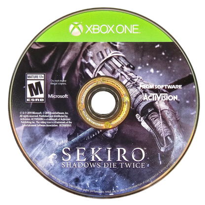 Sekiro Shadows Die Twice Xbox One XONE for action adventure video game fans featuring shinobi combat samurai warriors sword fighting stealth gameplay parrying prosthetic arm abilities challenging enemies intense boss battles Japanese environments and difficult skill based gameplay collectible gaming appeal game disc 