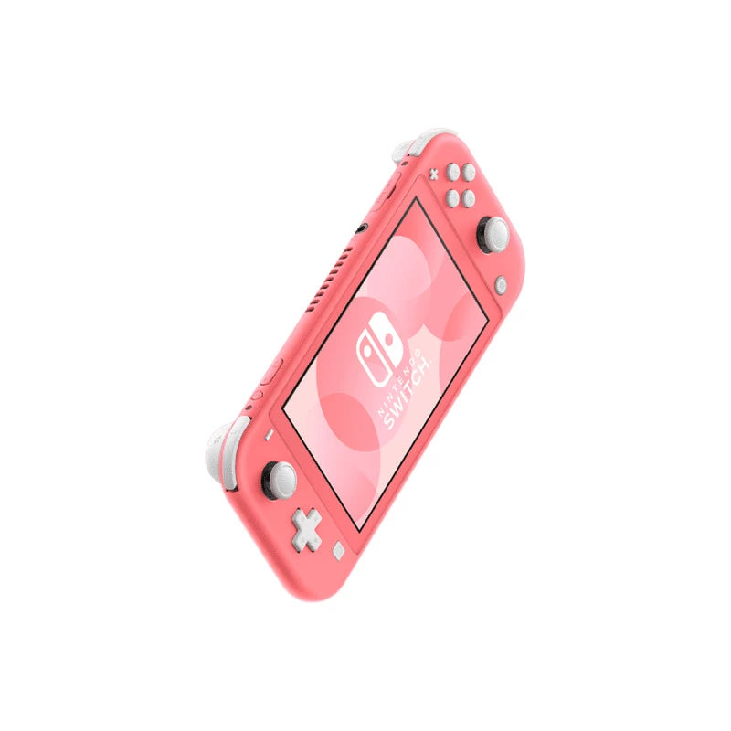Nintendo Switch Lite system in coral featuring a compact handheld design built for portable gaming corner shot