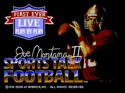 Joe Montana II Sports Talk Football title screen for Sega Genesis (GEN) video game