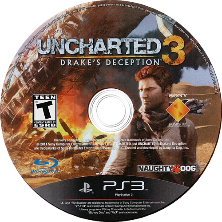 Uncharted 3: Drake's Deception disc art for PlayStation 3 (PS3) video game