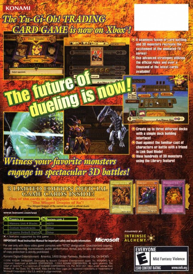 Yu-Gi-Oh! The Dawn of Destiny for Xbox with 3D dueling and card battle visuals back cover art
