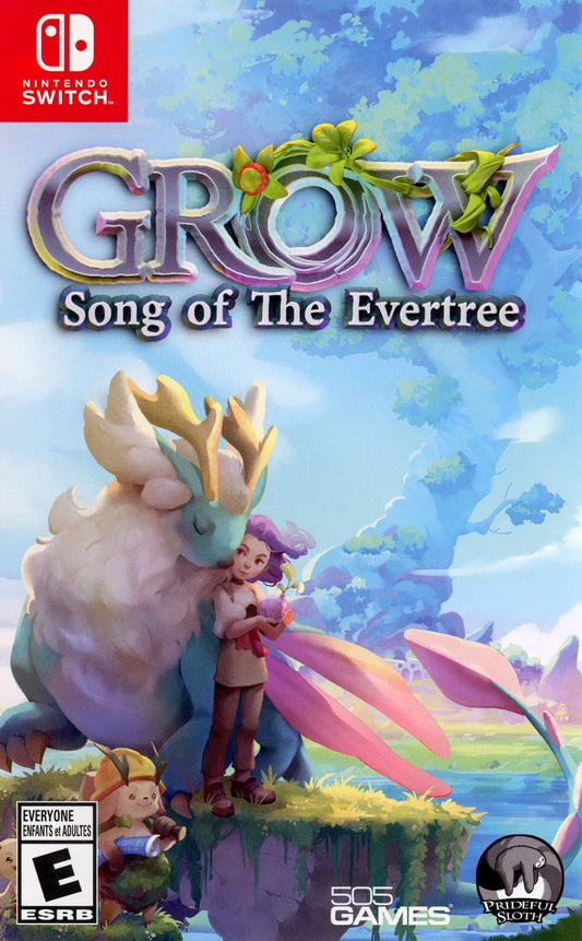 Grow Song of the Evertree for Nintendo Switch, cover image for a life simulation adventure video game with world-building gameplay, exploration, crafting, and relaxing sandbox elements