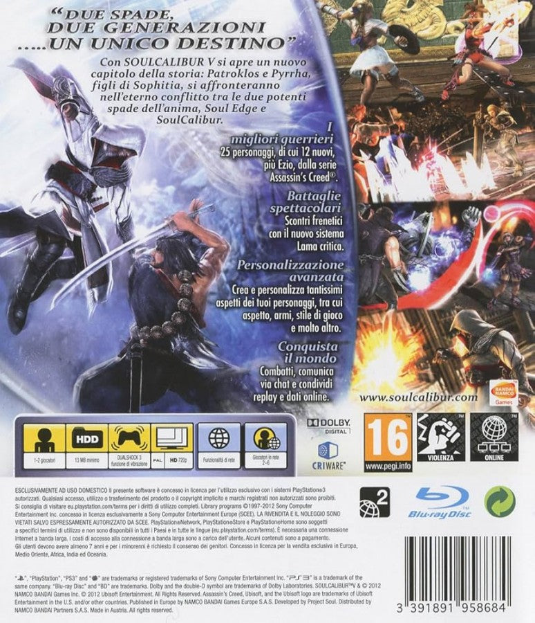 SoulCalibur V back cover art for PlayStation 3 (PS3) fighting video game