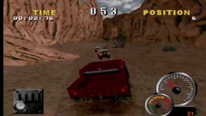Test Drive Off-Road 2 game for the PlayStation featuring off road racing gameplay with trucks and SUVs rugged terrain environments multiple race modes and arcade style handling across dirt tracks mud and outdoor courses gameplay 