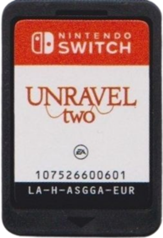Unravel Two Nintendo Switch inspired design featuring heartwarming puzzle platform adventure aesthetic cooperative gameplay charming yarn characters beautiful natural environments creative physics challenges emotional storytelling and exploration presentation cartrdge