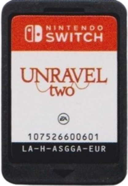 Unravel Two Nintendo Switch inspired design featuring heartwarming puzzle platform adventure aesthetic cooperative gameplay charming yarn characters beautiful natural environments creative physics challenges emotional storytelling and exploration presentation cartrdge