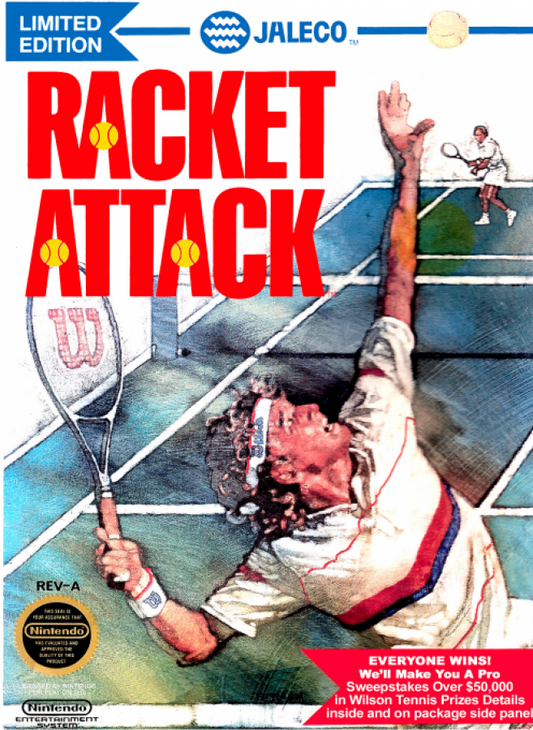 Racket Attack cover art for Nintendo Entertainment System (NES) retro video game