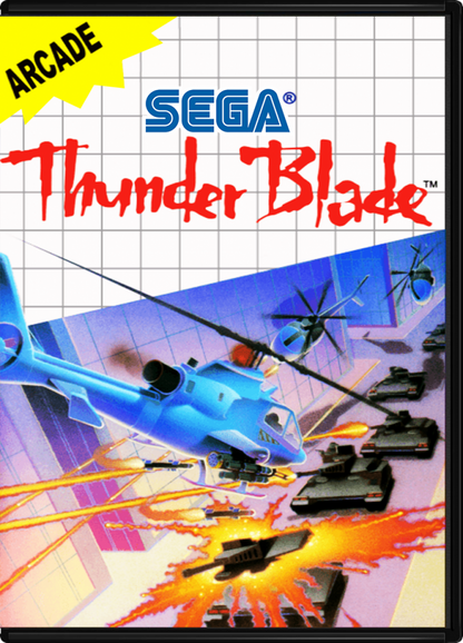 Thunder Blade – Sega Master System (SMS) cover art for helicopter shoot 'em up video game