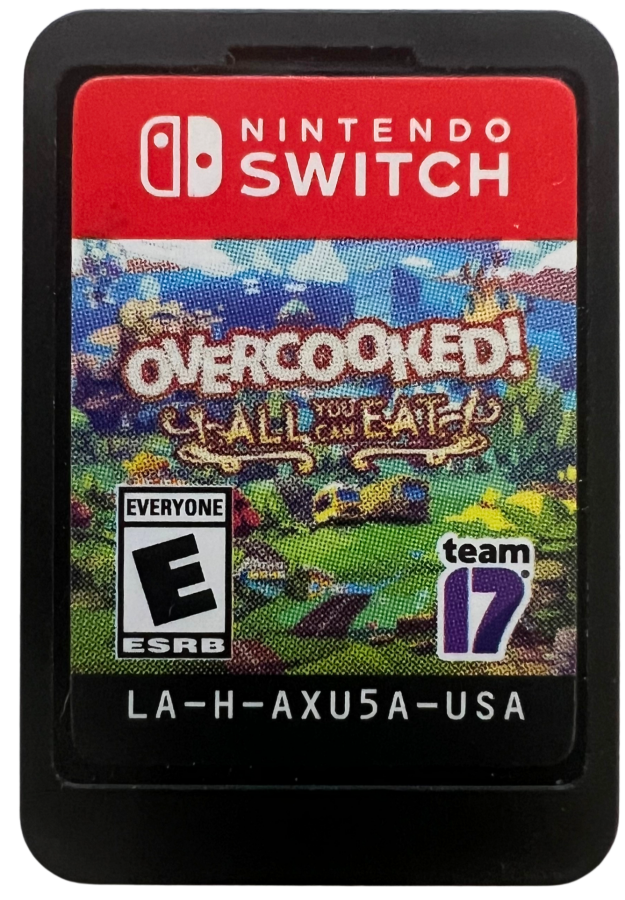 Overcooked All You Can Eat for Nintendo Switch, cartridge for a cooperative cooking simulation video game with chaotic kitchen gameplay, multiplayer challenges, remastered visuals, and party-style action