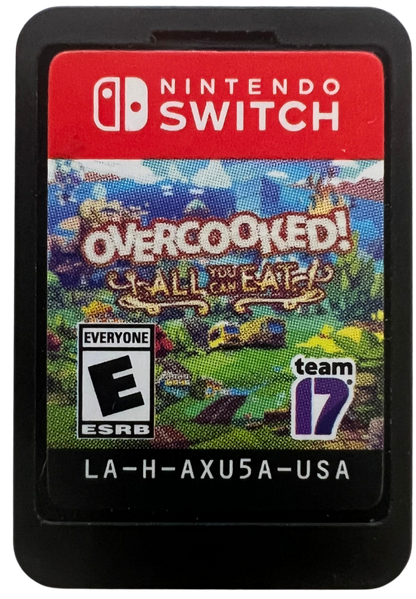 Overcooked All You Can Eat for Nintendo Switch, cartridge for a cooperative cooking simulation video game with chaotic kitchen gameplay, multiplayer challenges, remastered visuals, and party-style action