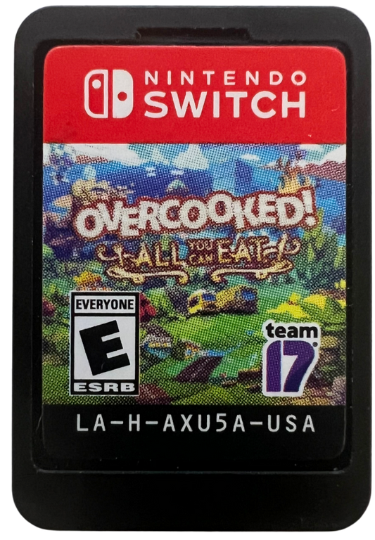 Overcooked All You Can Eat for Nintendo Switch, cartridge for a cooperative cooking simulation video game with chaotic kitchen gameplay, multiplayer challenges, remastered visuals, and party-style action