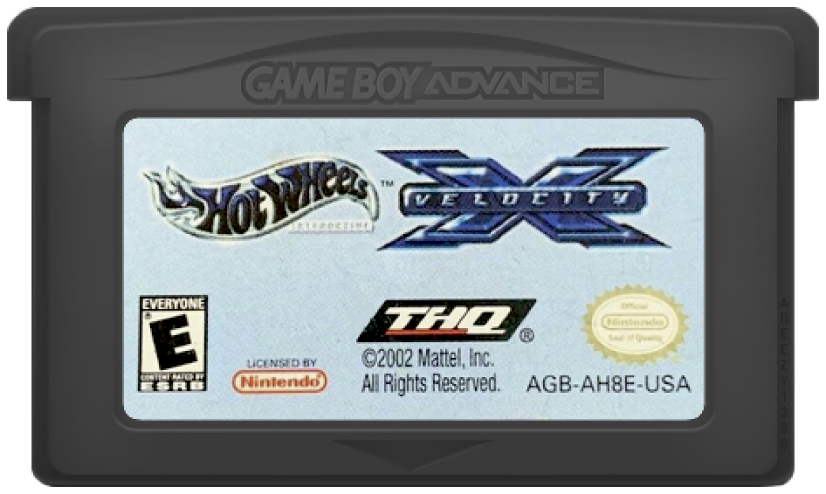 Hot Wheels Velocity X Game Boy Advance GBA video game, racing action, stunt and vehicle gameplay, handheld console title gamecartridge