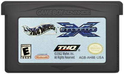 Hot Wheels Velocity X Game Boy Advance GBA video game, racing action, stunt and vehicle gameplay, handheld console title gamecartridge