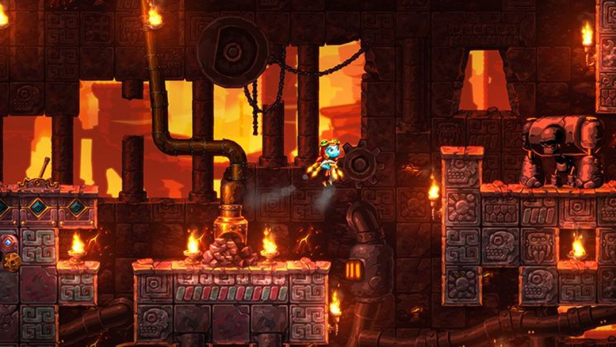 SteamWorld Dig 2 Nintendo Switch inspired design featuring action platform mining adventure aesthetic underground exploration treasure hunting upgrades and abilities handcrafted steampunk world challenging puzzles metroidvania progression and charming robotic hero gameplay presentation gameplay