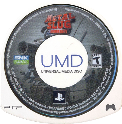 Metal Slug Anthology PlayStation Portable PSP for arcade action shooter video game fans featuring multiple classic Metal Slug games fast paced run and gun combat military missions explosive weapons enemy soldiers vehicles boss battles and cooperative style arcade gameplay collectible gaming appeal UMD