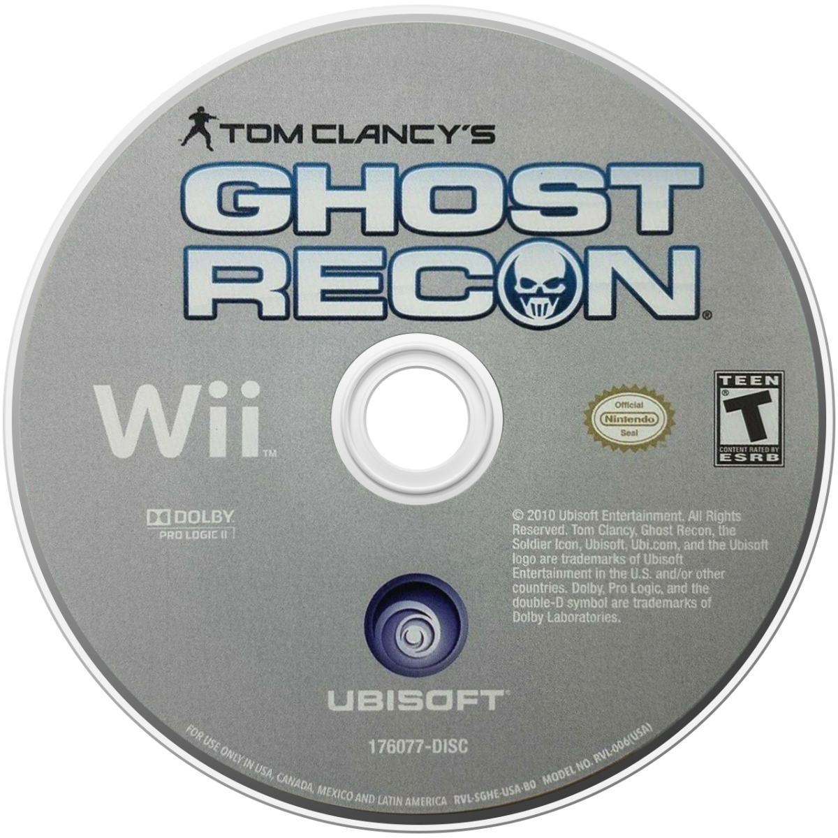 Tom Clancy’s Ghost Recon disc art for Nintendo Wii (Wii) featuring tactical squad‑based combat, motion‑controlled shooting, and missions set in modern military operations.
