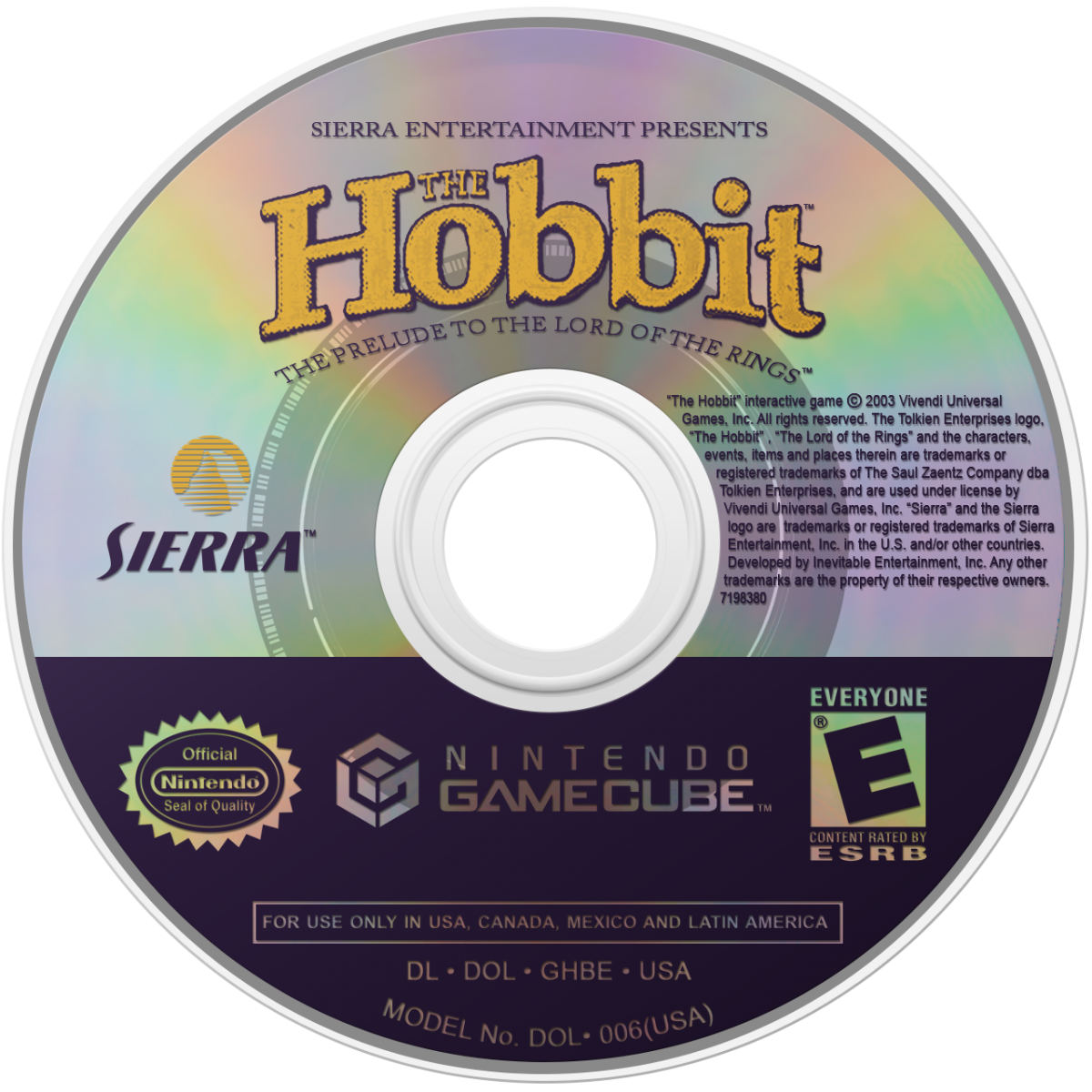 Disc cover art for The Hobbit GameCube GC video game, action adventure, fantasy RPG, Middle-earth story, movie tie-in, Nintendo GameCube title