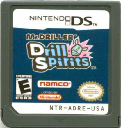 Mr Driller Drill Spirits for Nintendo DS, cartridge for a puzzle arcade video game with digging gameplay, falling block mechanics, fast-paced challenges, and classic score-based action