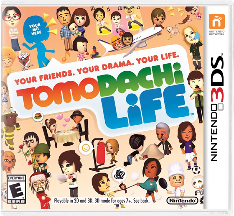 Tomodachi Life for Nintendo 3DS, a life simulation and social simulation game featuring customizable Mii characters, relationships, activities, and humorous everyday adventures cover art