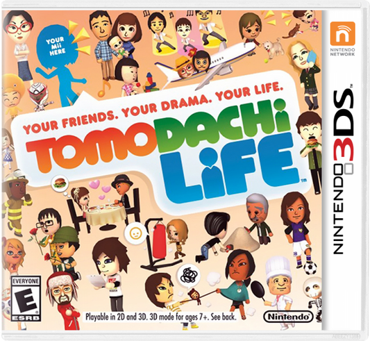 Tomodachi Life for Nintendo 3DS, a life simulation and social simulation game featuring customizable Mii characters, relationships, activities, and humorous everyday adventures cover art