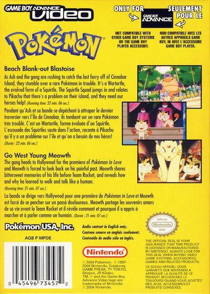 GBA Video - Pokemon: Beach Blank-out Blastoise and Go West Young Meowth back cover art for Game Boy Advance (GBA) video game