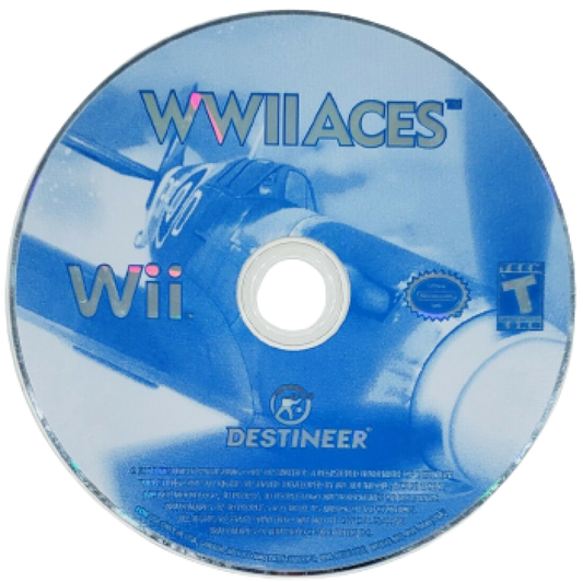 WWII Aces disc art for Nintendo Wii (Wii) featuring aerial combat gameplay with historic World War II fighter planes, intense dogfights, and mission‑based campaigns across European battlefronts.