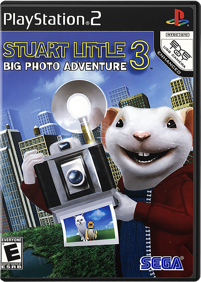 Stuart Little 3: Big Photo Adventure – PlayStation 2 (PS2) video game cover image, platformer and adventure.