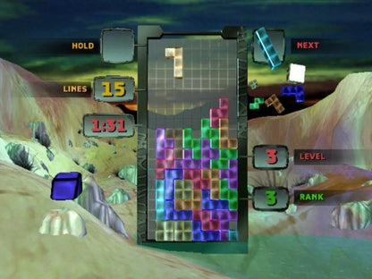 Tetris Worlds PS2 Sony PlayStation 2 puzzle game block stacking falling tetromino shapes classic arcade puzzle gameplay single player multiplayer modes high score challenge Atari Tetris franchise retro gaming PlayStation 2 software video game title gameplay