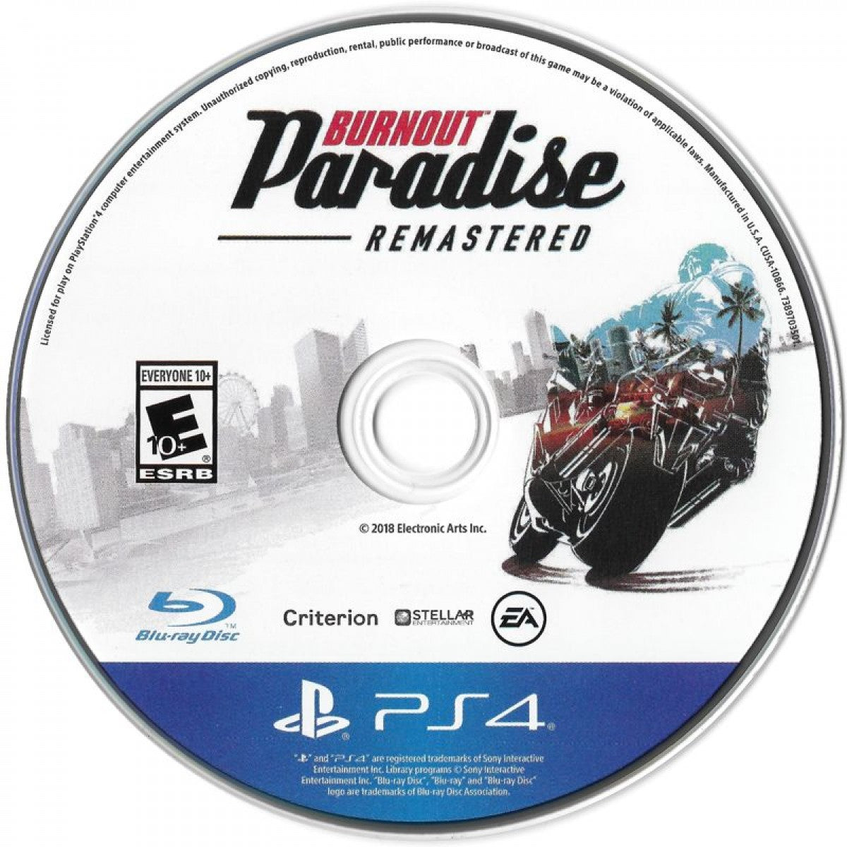Burnout: Paradise Remastered disc for PlayStation 4 (PS4) open-world arcade racing video game