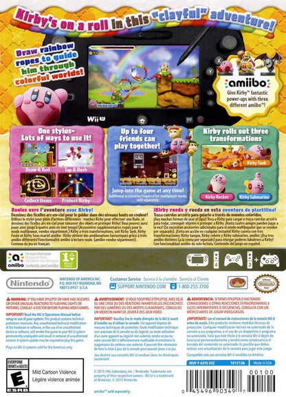 Kirby and the Rainbow Curse back cover art for Nintendo Wii U (Wii U) video game. 