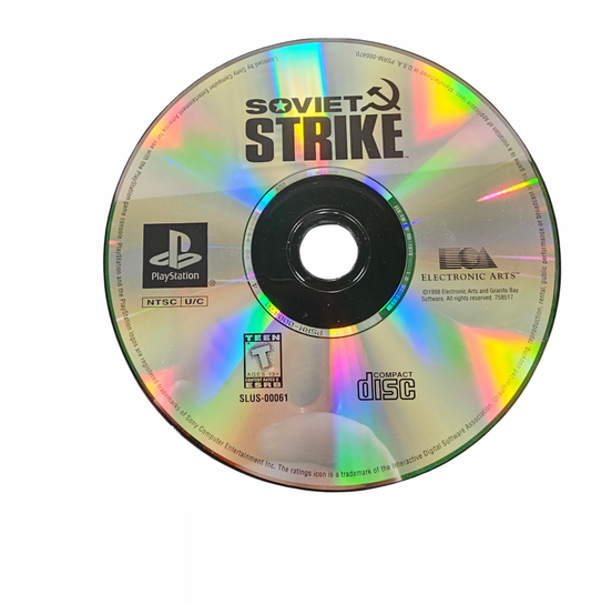 Soviet Strike Greatest Hits PlayStation 1 PS1 for military action video game fans featuring helicopter combat tactical missions enemy forces explosive weapons battlefield environments challenging objectives and fast paced aerial action classic Sony PlayStation gaming collectible appeal disc