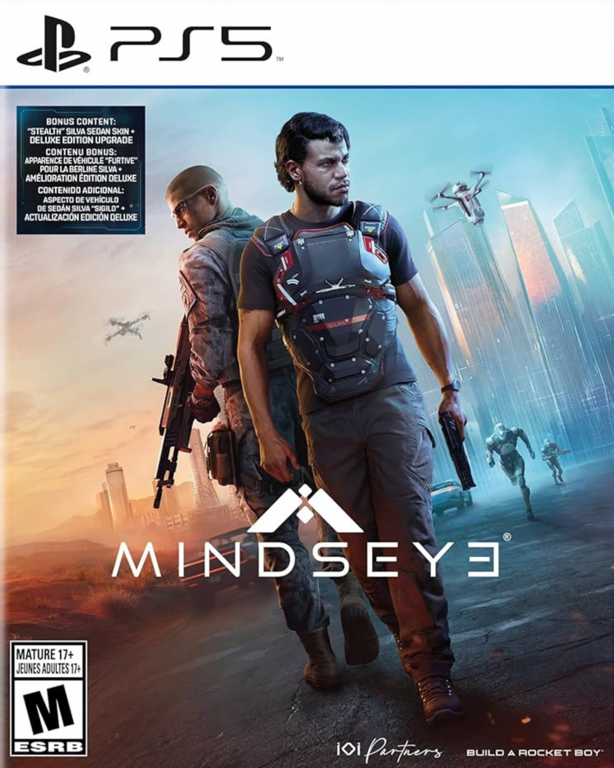 MindsEye for PlayStation 5 (PS5) at Gamers INC, featuring a high-octane, cinematic action-thriller set in a near-future world of corporate espionage, advanced robotics, and conspiracy-driven combat from the visionary creators of the "Everywhere" platform front cover