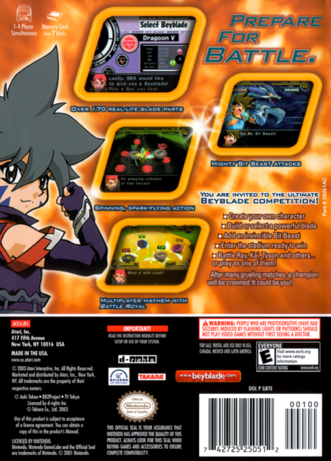 BeyBlade VForce: Super Tournament Battle back of case for GameCube (GC) fighting action video game