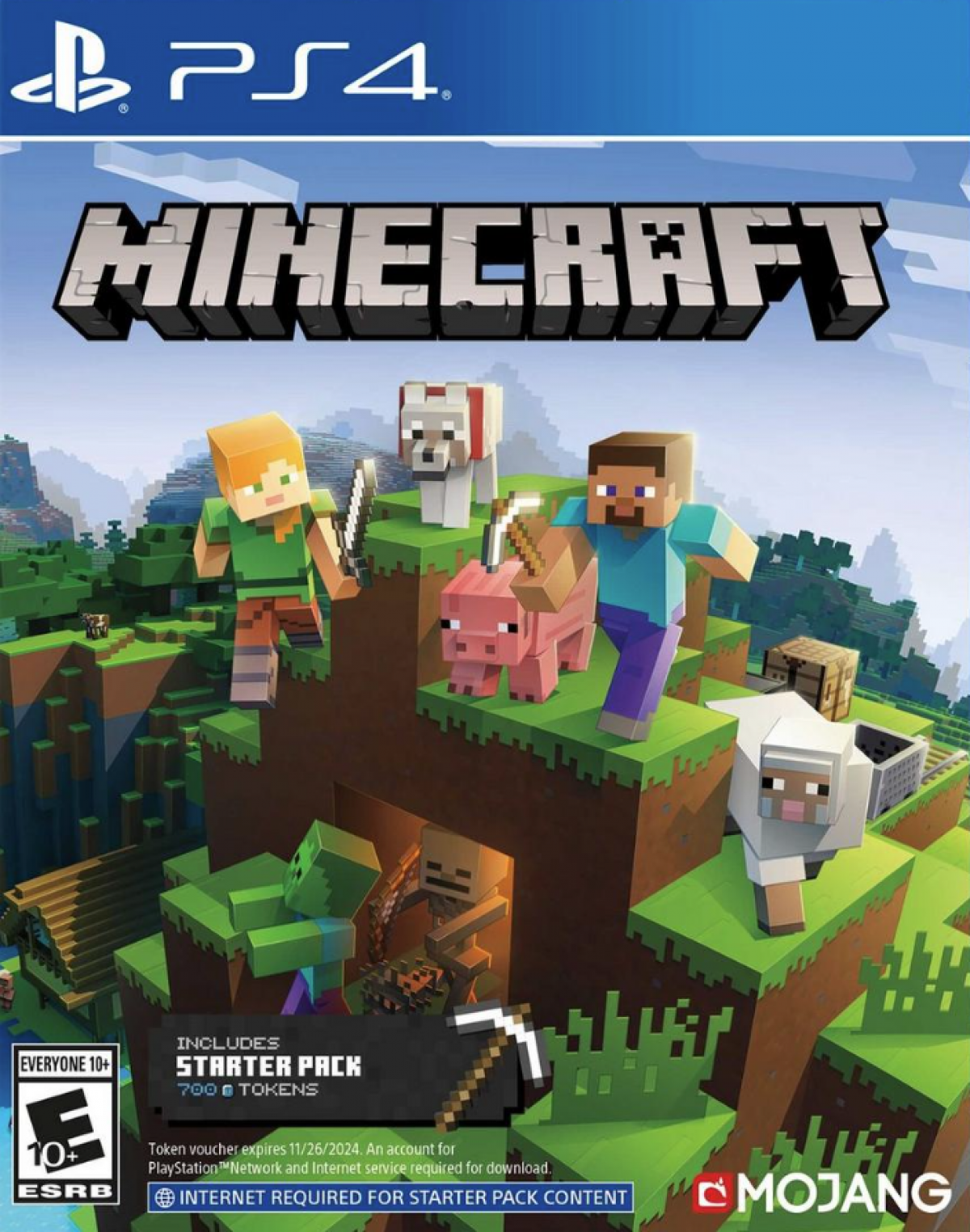 Minecraft Starter Collection – PlayStation 4 (PS4) video game cover art, sandbox adventure game