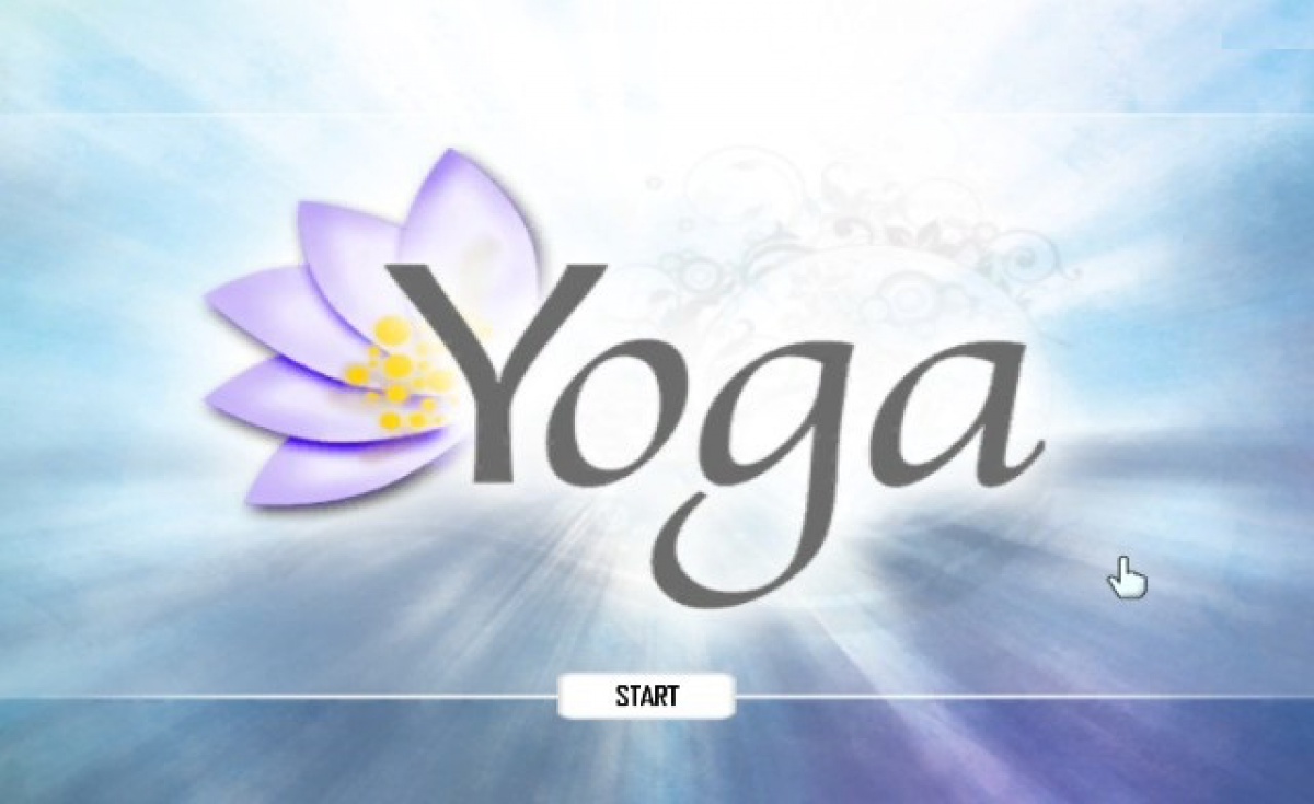 Yoga title screen for Nintendo Wii (Wii) featuring guided yoga routines with motion‑based controls, relaxing environments, and exercises designed to improve balance, flexibility, and mindfulness.
