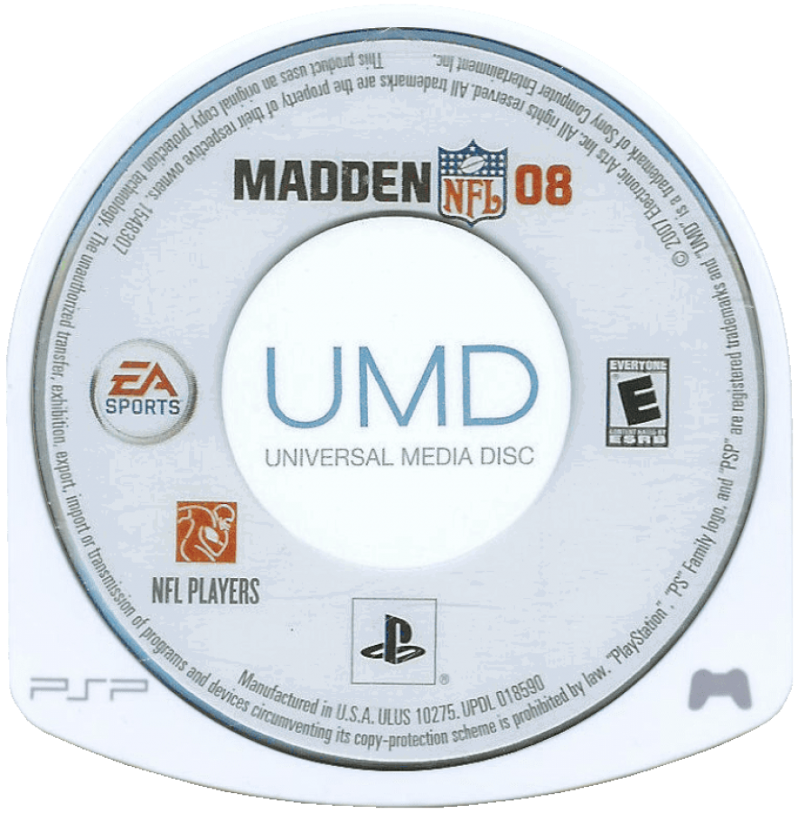 Madden NFL 2008 disc for PlayStation Portable (PSP) football sports video game