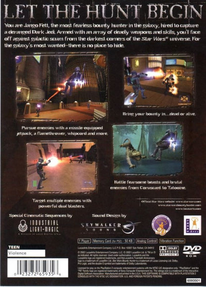 Star Wars: Bounty Hunter – PlayStation 2 (PS2) video game back of case, action-adventure shooter.