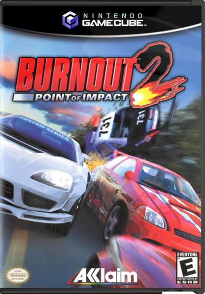 Burnout 2: Point of Impact cover art for GameCube (GC) arcade racing video game