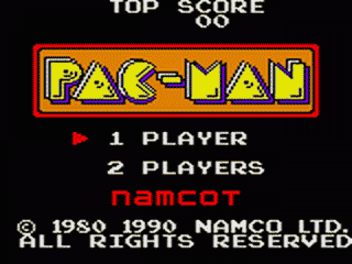 Pac-Man title screen for Sega Game Gear (GG) video game