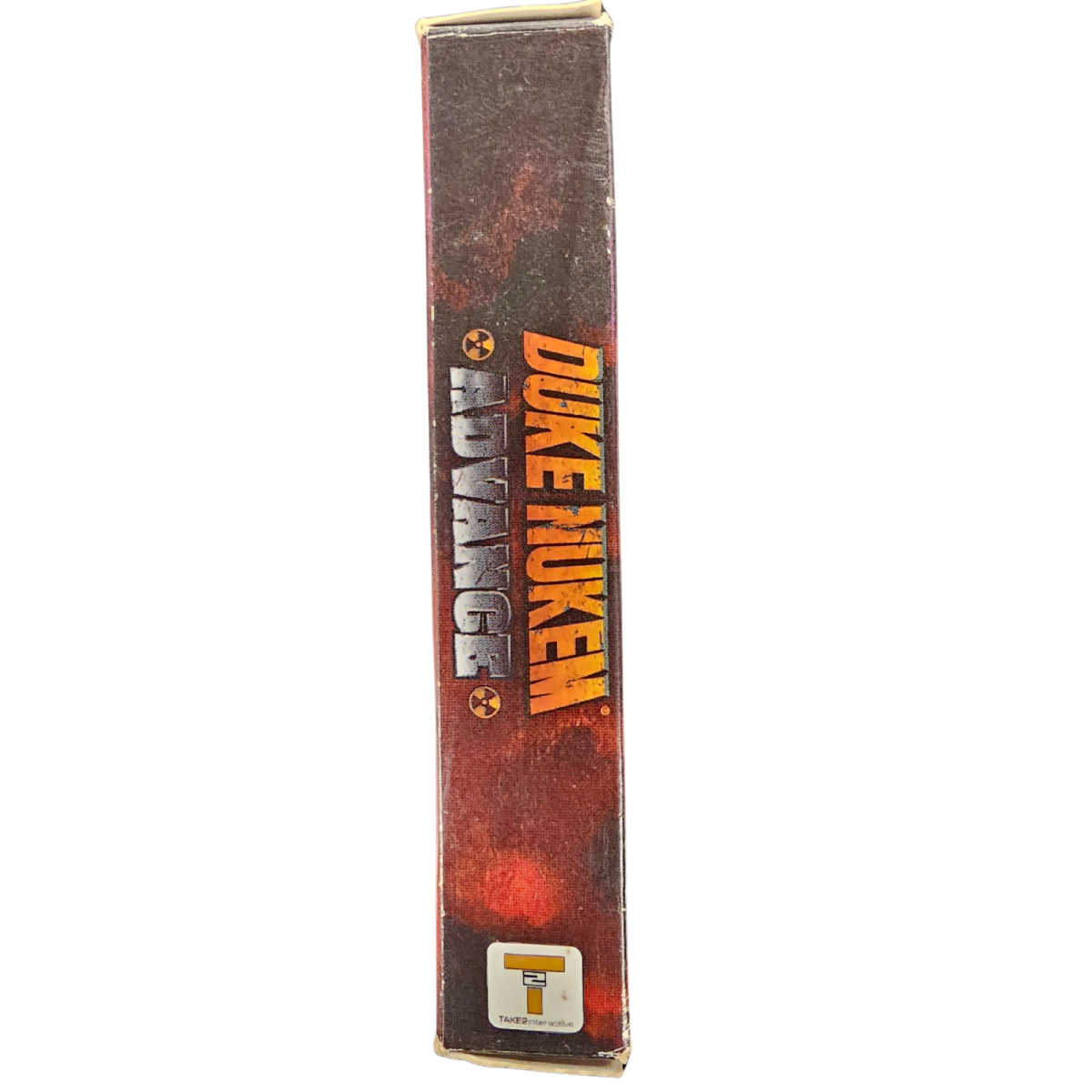 Duke Nukem Advance Game Boy Advance GBA video game Complete In Box CIB featuring first person shooter gameplay action packed combat weapon upgrades enemy battles alien encounters mission based levels Duke Nukem character and classic handheld action retro video game collection collectible gaming appeal right box side
