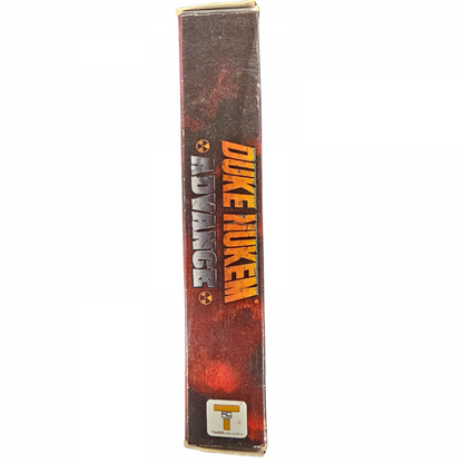 Duke Nukem Advance Game Boy Advance GBA video game Complete In Box CIB featuring first person shooter gameplay action packed combat weapon upgrades enemy battles alien encounters mission based levels Duke Nukem character and classic handheld action retro video game collection collectible gaming appeal right box side