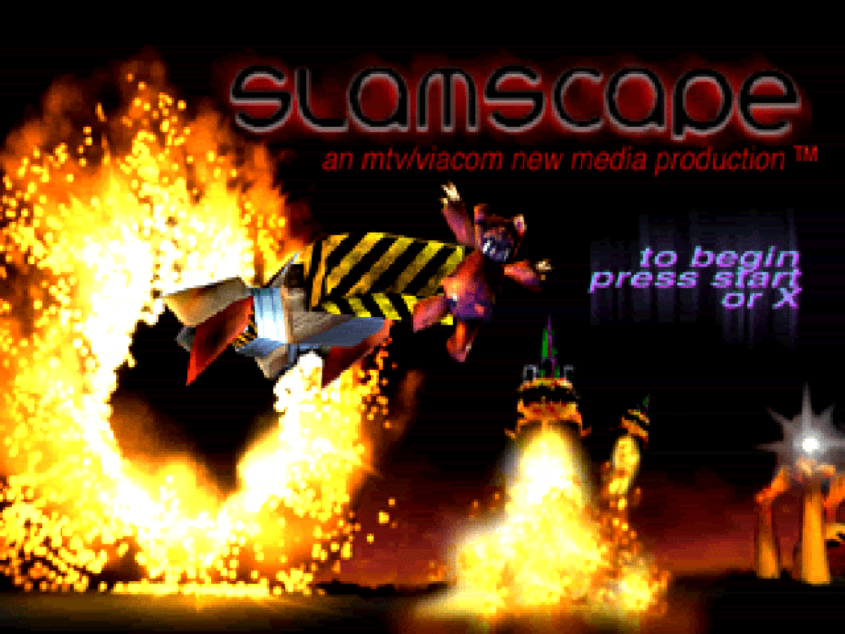 SlamScape title page for PlayStation 1 (PS1) action vehicle combat video game 