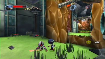 I-Ninja GameCube GC video game, action platformer, stealth and combat gameplay, cartoon-style adventure, multiplayer, Nintendo GameCube title gameplay