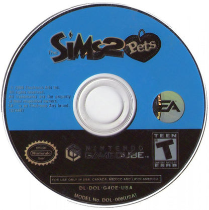 Disc cover art for The Sims 2 Pets GameCube GC video game, life simulation, virtual pet care, family-friendly gameplay, Nintendo GameCube classic