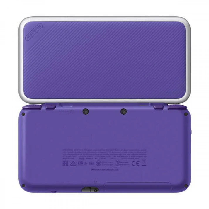New Nintendo 2DS XL Purple inspired design featuring handheld gaming console aesthetic sleek clamshell design dual screen portable system vibrant purple finish Nintendo gaming hardware modern retro collection presentation